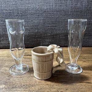 3 Vintage Adult Nude Shot Glasses Lot